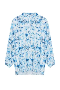 Trendyol Modest Mavi Frilly flower patterned Satin Weaving Shirt - Image 6