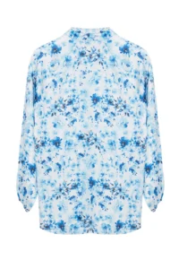 Trendyol Modest Mavi Frilly flower patterned Satin Weaving Shirt - Image 7