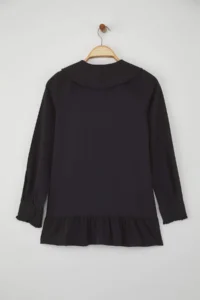 Trendyol Modest Black Cotton Ruffle Detailed Weaving Shirt - Image 7