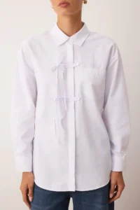 Trendyol Modest White Front Piping Detailed Weaving Shirt - Image 3