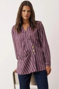 Trendyol Modest Multicolored Button Detailed Striped Weaving Shirt - Image 2
