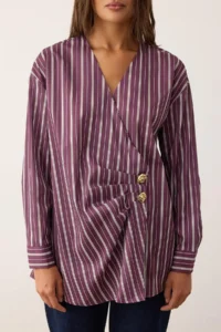Trendyol Modest Multicolored Button Detailed Striped Weaving Shirt - Image 3