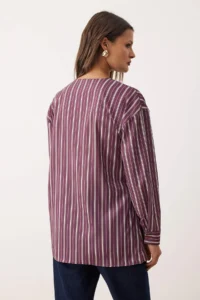 Trendyol Modest Multicolored Button Detailed Striped Weaving Shirt - Image 4