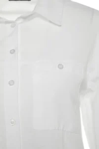 Trendyol Modest White Balloon Sleeve Back LONG Pocket Detail Basic Weaving Shirt - Image 12