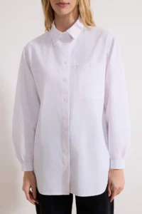 Trendyol Modest White Balloon Sleeve Back LONG Pocket Detail Basic Weaving Shirt - Image 3