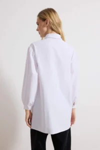 Trendyol Modest White Balloon Sleeve Back LONG Pocket Detail Basic Weaving Shirt - Image 4