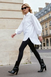 Trendyol Modest White Balloon Sleeve Back LONG Pocket Detail Basic Weaving Shirt - Image 5