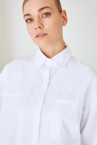 Trendyol Modest White Balloon Sleeve Back LONG Pocket Detail Basic Weaving Shirt - Image 7