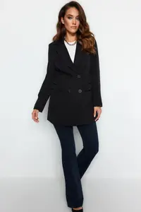 Trendyol Modest Black Double Button Detailed with pocket Lined Blazer Weaving Jacket - Image 3