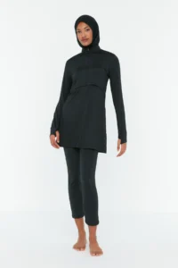 Trendyol Modest Black Long Sleeve Performance Surf Handcrafted Hijab Haşema 4 Sets Swimsuit Set - Image 4