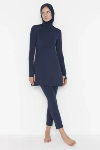 Trendyol Modest Navy Blue Long Sleeve Performance Knitting 4 Sets Swimsuit Set