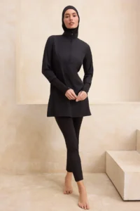 Trendyol Modest Black Fully Closed Performance Knitting Lycra 4 Sets Swimsuit Set