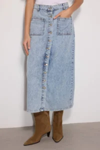 TRENDYOLMiLLA Light Blue double pocket Front buttoned High Waist Maxi denim Jeans Skirt - Image 2