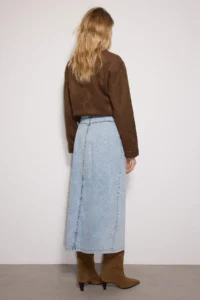 TRENDYOLMiLLA Light Blue double pocket Front buttoned High Waist Maxi denim Jeans Skirt - Image 4