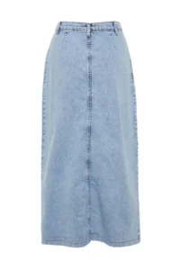 TRENDYOLMiLLA Light Blue double pocket Front buttoned High Waist Maxi denim Jeans Skirt - Image 6