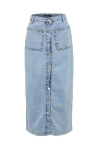 TRENDYOLMiLLA Light Blue double pocket Front buttoned High Waist Maxi denim Jeans Skirt - Image 7