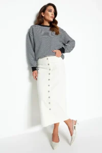 TRENDYOLMİLLA Ecru Button Closure Denim Jeans Skirt - Image 10