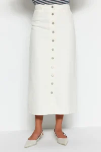 TRENDYOLMİLLA Ecru Button Closure Denim Jeans Skirt - Image 11