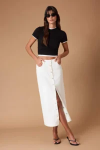 TRENDYOLMİLLA Ecru Button Closure Denim Jeans Skirt - Image 3