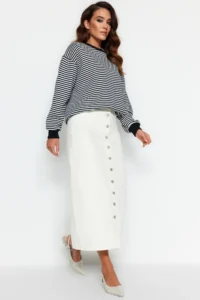 TRENDYOLMİLLA Ecru Button Closure Denim Jeans Skirt - Image 8