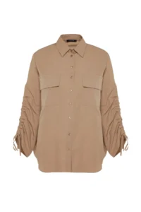 Trendyol Modest Stone Sleeves Adjustable Drawstring Detailed Weaving Cotton Shirt - Image 5