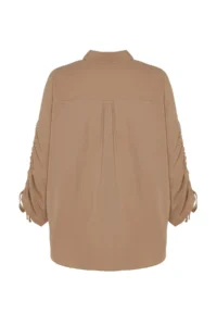 Trendyol Modest Stone Sleeves Adjustable Drawstring Detailed Weaving Cotton Shirt - Image 6