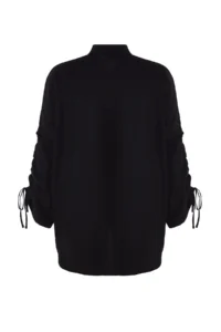 Trendyol Modest Black Sleeves Adjustable Drawstring Detailed Weaving Cotton Shirt - Image 9
