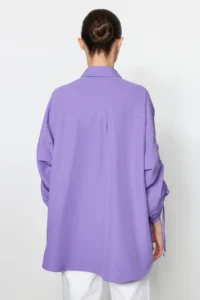 Trendyol Modest Purple Sleeves Adjustable Drawstring Detailed Weaving Cotton Shirt - Image 5