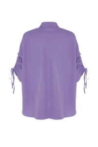 Trendyol Modest Purple Sleeves Adjustable Drawstring Detailed Weaving Cotton Shirt - Image 8