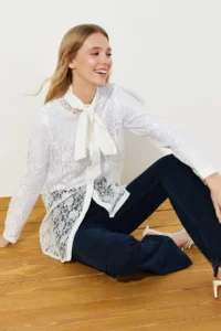 Trendyol Modest White embroidery Lace Chic Weaving Shirt - Image 3