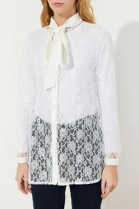 Trendyol Modest White embroidery Lace Chic Weaving Shirt - Image 5