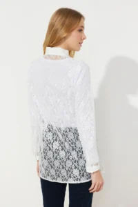 Trendyol Modest White embroidery Lace Chic Weaving Shirt - Image 7