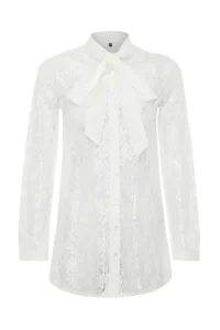 Trendyol Modest White embroidery Lace Chic Weaving Shirt - Image 8