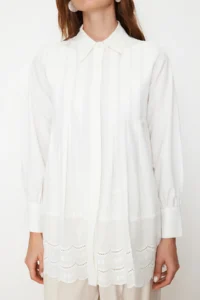 Trendyol Modest Ecru embroidery Detailed Cotton Weaving Shirt - Image 4
