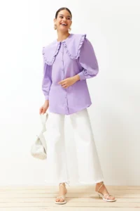 Trendyol Modest Lilac Baby Collar Cotton Weaving Shirt