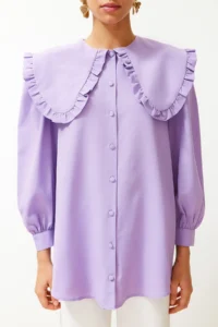 Trendyol Modest Lilac Baby Collar Cotton Weaving Shirt - Image 4