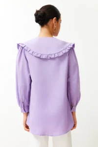 Trendyol Modest Lilac Baby Collar Cotton Weaving Shirt - Image 5