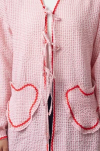 Trendyol Modest Pink Heart Pocket Detail seersucker Weaving Shirt - Image 4