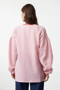 Trendyol Modest Pink Heart Pocket Detail seersucker Weaving Shirt - Image 5