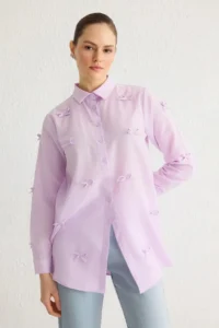Trendyol Modest Lilac Bow Detailed Weaving Shirt
