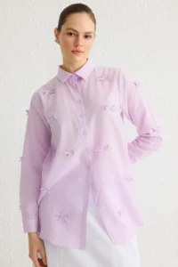 Trendyol Modest Lilac Bow Detailed Weaving Shirt - Image 2