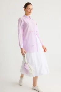 Trendyol Modest Lilac Bow Detailed Weaving Shirt - Image 3