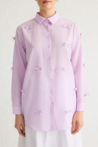 Trendyol Modest Lilac Bow Detailed Weaving Shirt - Image 4