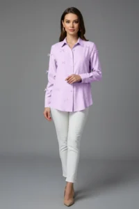 Trendyol Modest Lilac Bow Detailed Weaving Shirt - Image 7