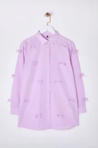 Trendyol Modest Lilac Bow Detailed Weaving Shirt - Image 9