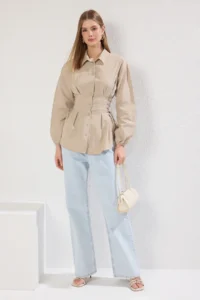 Trendyol Modest Stone Belde Binding Detailed Weaving Shirt