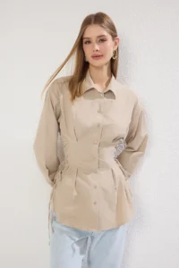 Trendyol Modest Stone Belde Binding Detailed Weaving Shirt - Image 2