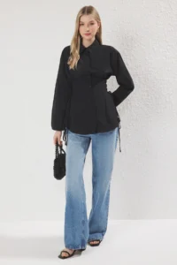 Trendyol Modest Black Lace Detailed Weaving Shirt