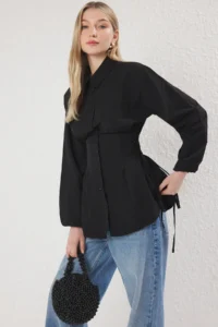 Trendyol Modest Black Lace Detailed Weaving Shirt - Image 2
