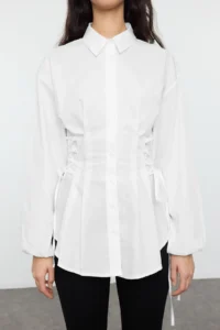 Trendyol Modest Ecru Belde Binding Detailed Weaving Shirt - Image 3